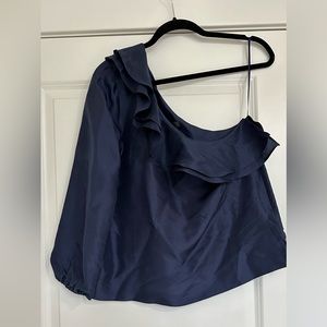 J.Crew One-Shoulder Silk Navy Blouse, New with Tags